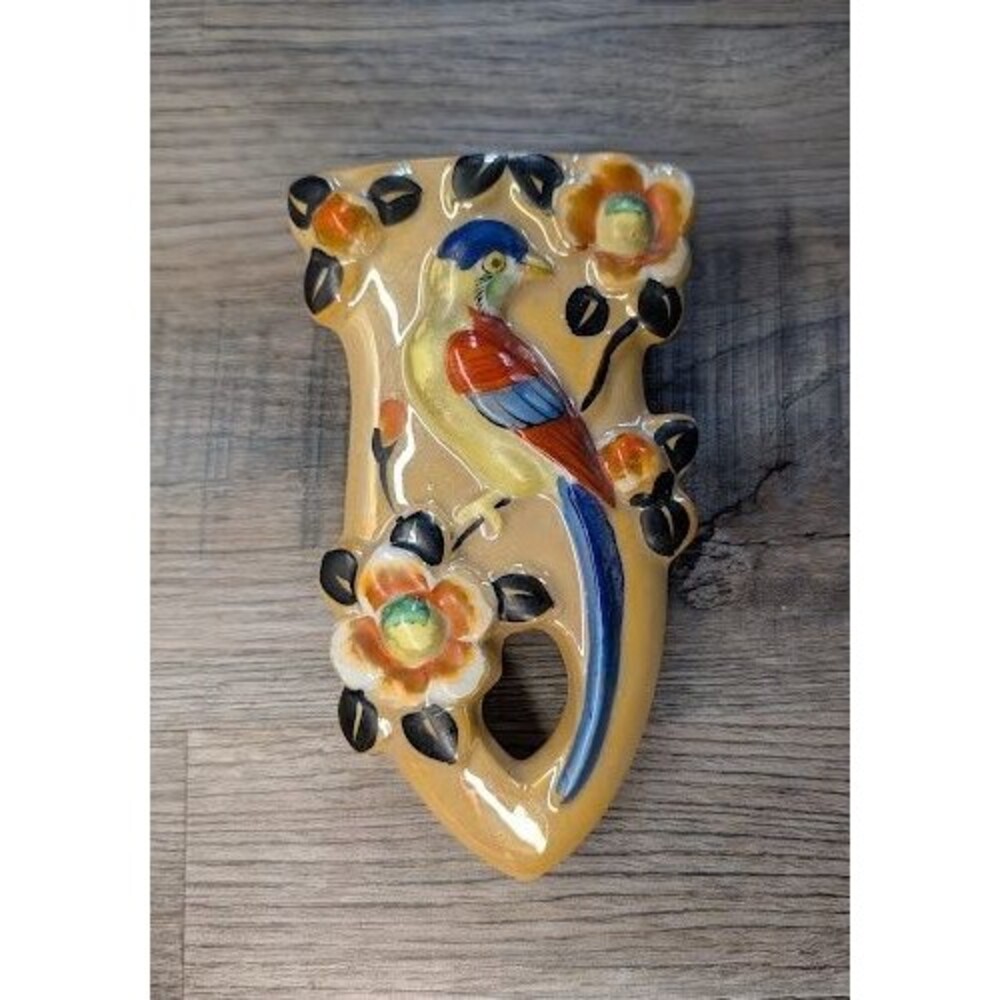 Vintage Japan Luster Lusterware Bird Parrot Paradise Porcelain Wall Pocket Vase